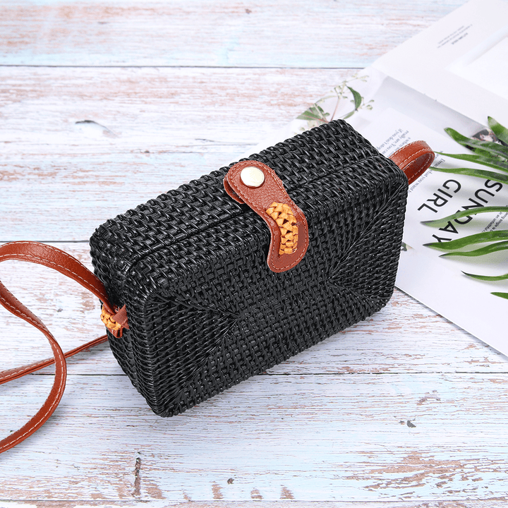 2L Straw Bag Rattan Woven Crossbody Beach Bag Handbag Outdoor Travel - MRSLM