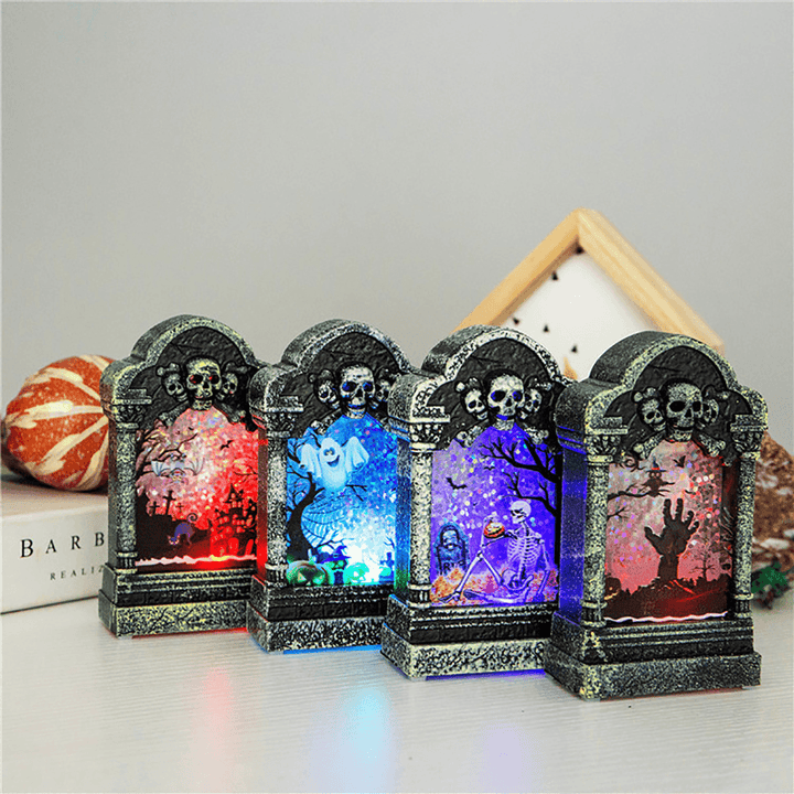 Halloween LED Light Lamp Skeleton Tombstone Castle Plastic Prop Party Gift Decor Table Lamp - MRSLM