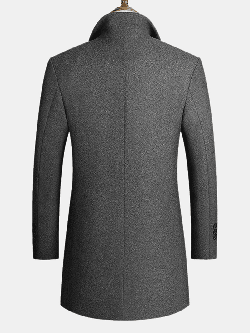 Mens Wool Blends Mid-Length Coats Business Casual Wool Trench Coats - MRSLM