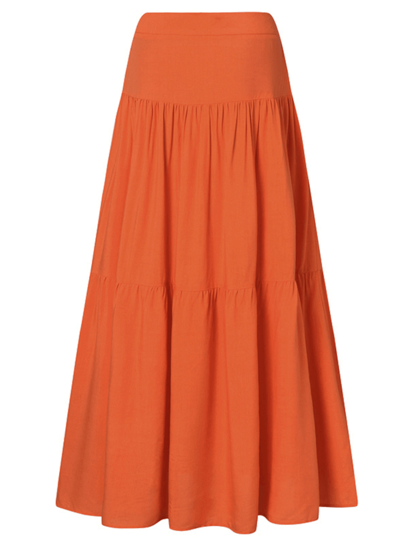 Casual Loose High Waist Pleating Side Zipper Long Skirts for Women - MRSLM