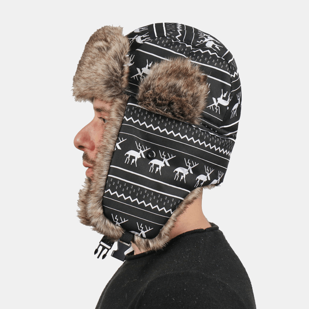 Men Stick Figure Sheep Pattern Thicken Warm Trapper Hat Outdoor Windproof Ear Protection Christmas Hat Ushanka Hat Russian Hat - MRSLM