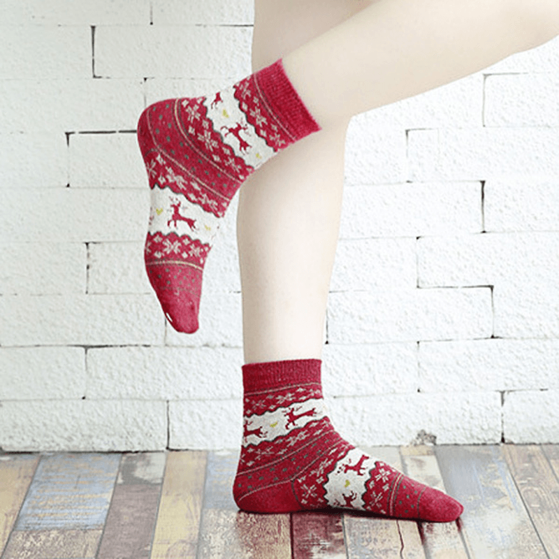 Women Thickened Wool Socks Deer Pattern Christmas Stockings - MRSLM