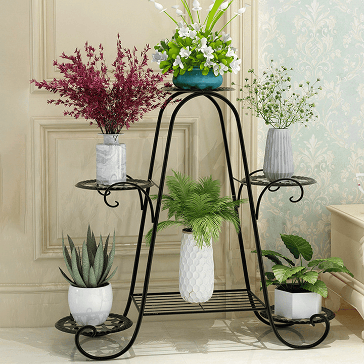 6-Layer Flower Stand Wrought Iron Plant Shelf Indoor Creative Art Rack - MRSLM