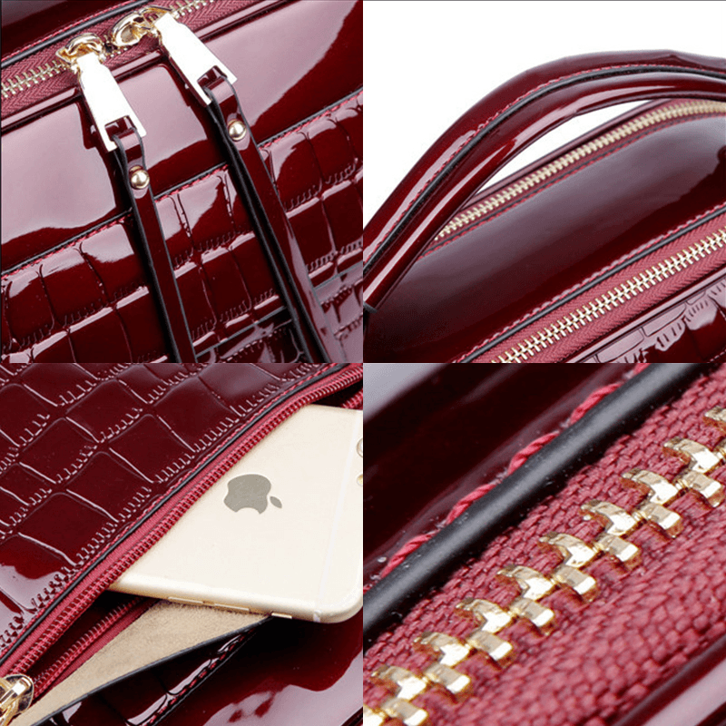 Women Patent Leather Seashell Bag Portable Diagonal Bag - MRSLM