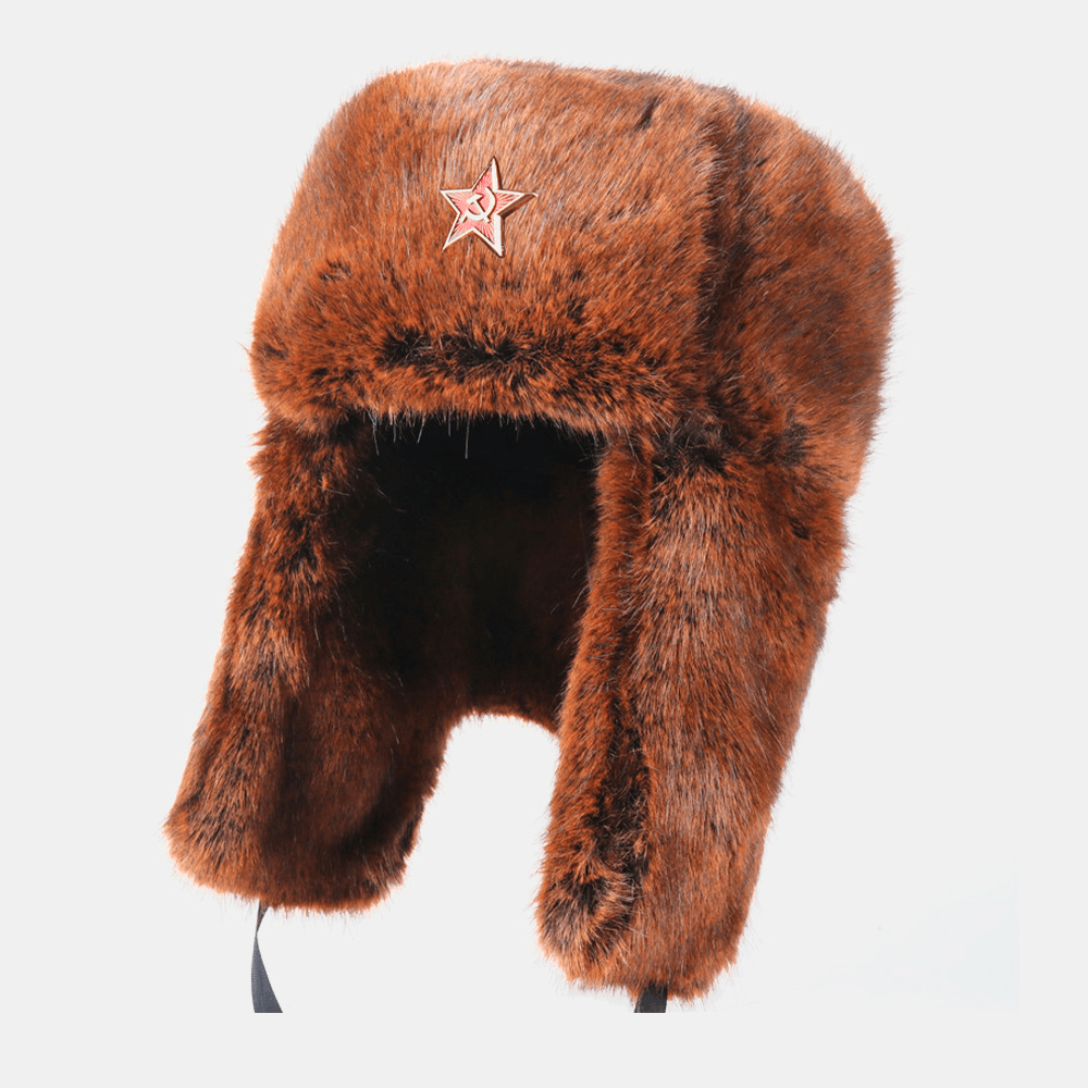 Unisex plus Velvet Soviet Badge Warm Windproof Ear Flaps Protection Outdoor Trapper Hat Ushanka Hat - MRSLM