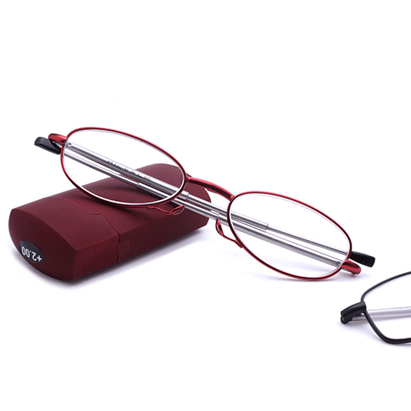 Women Men Portable Light Folding Circle Lens Reading Glasses Flexible Telescopic Presbyopic Glasses - MRSLM