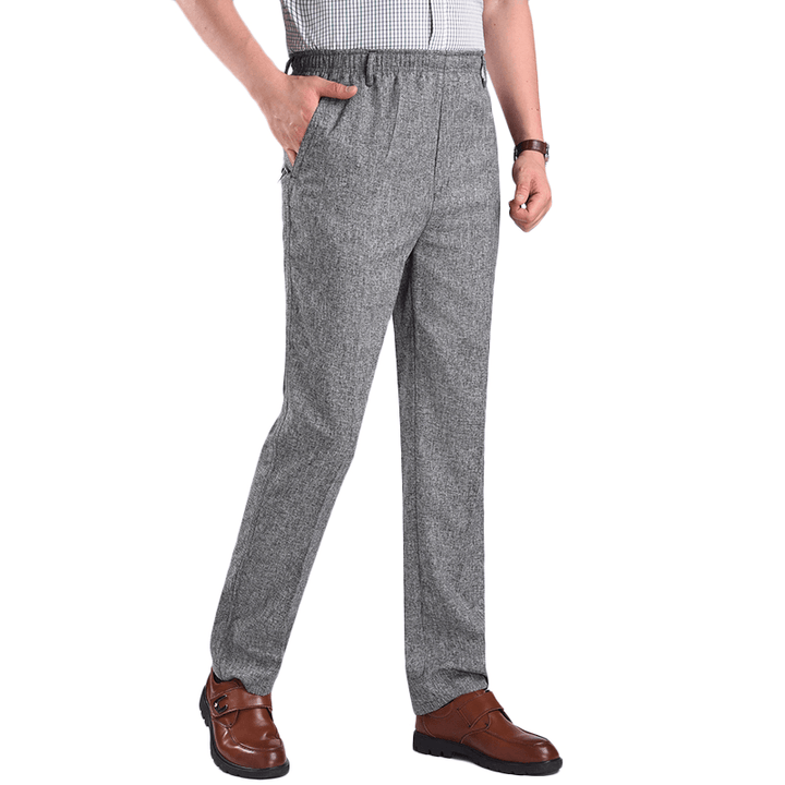 Men'S Summer Thin Elastic High Waist Deep Suit Pants - MRSLM