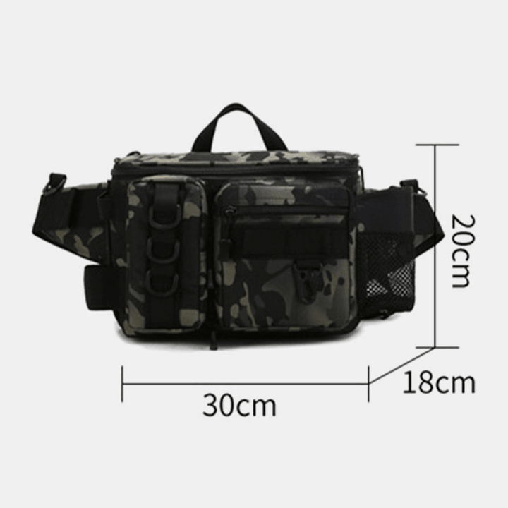 Men Fish Bag Multi-Pockets Outdoor Tactical Bag Crossbody Bag Waist Bag Oxford Camo Pattern - MRSLM