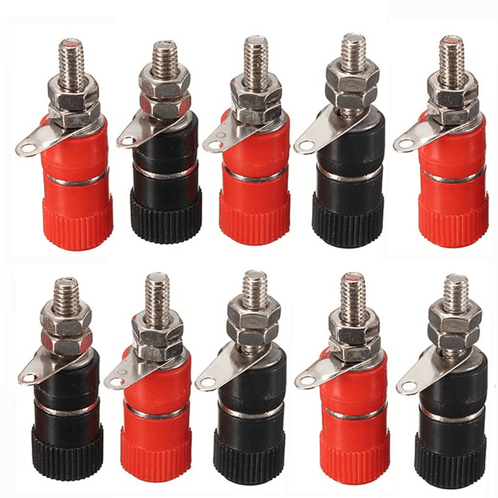 Excellway 10Pcs 4Mm Banana Socket Nickel-Plated Link Post Nut Banana Plug Jack Connector Red Black - MRSLM