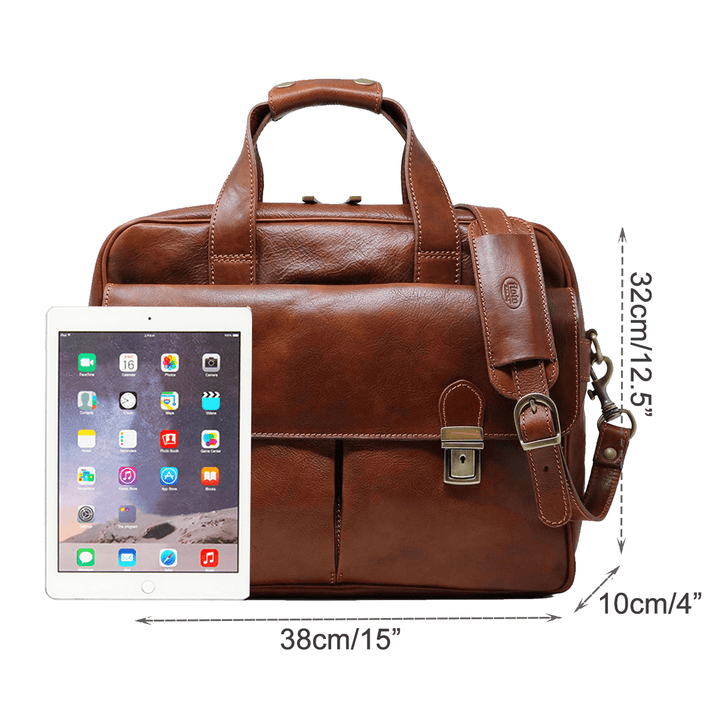 Men PU Leather Multi-Pocket 14 Inch Laptop Bag Messenger Bag Travel Crossbody Bag Handbag - MRSLM