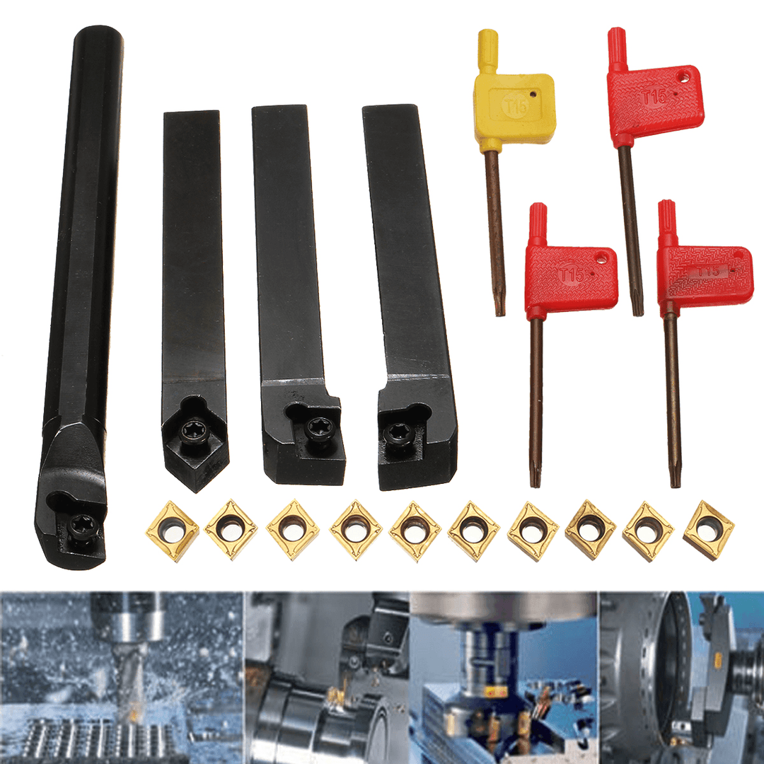 4Pcs SCLCR/L SCMCN 12Mm Lathe Boring Bar Turning Tool Holder with 10Pcs CCMT09T304 Carbide Inserts - MRSLM