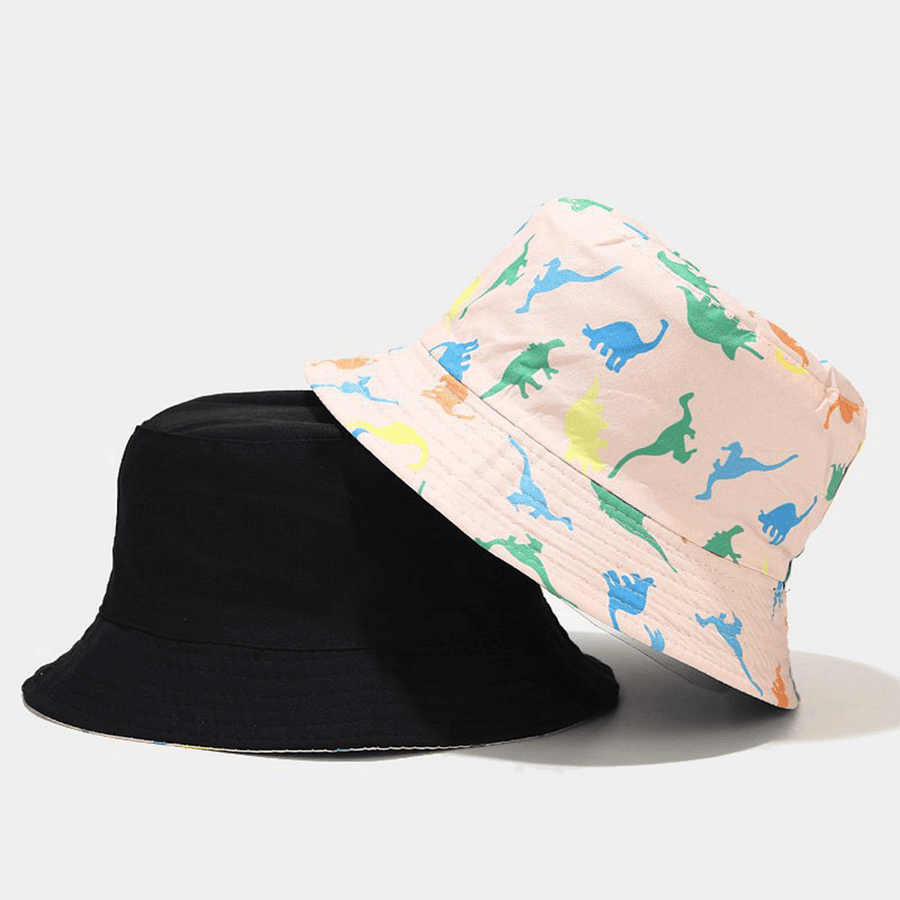 Women Double-Sided Cartoon Printing Summer Outdoor UV Protection Casual Sun Hat Bucket Hat - MRSLM