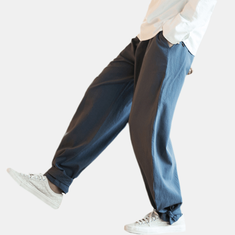 Mens Cotton Pure Color Elastic Waist Loose Comfy Casual Pants - MRSLM