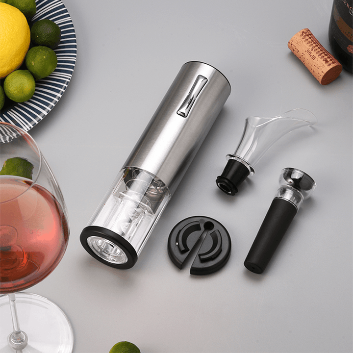 Vino Opener Automatic Corkscrew Electric Bottle Openers Set with Vino Stopper Gift Box USB Charging Cable Kitchen Accessories - MRSLM