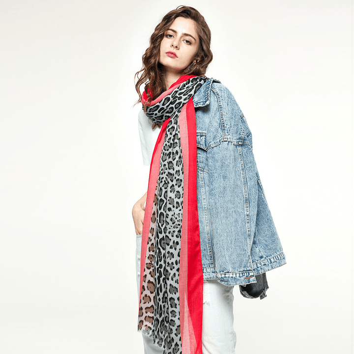 Classic Scarf Multicolor Cotton Linen Stripe Leopard Print Scarf - MRSLM