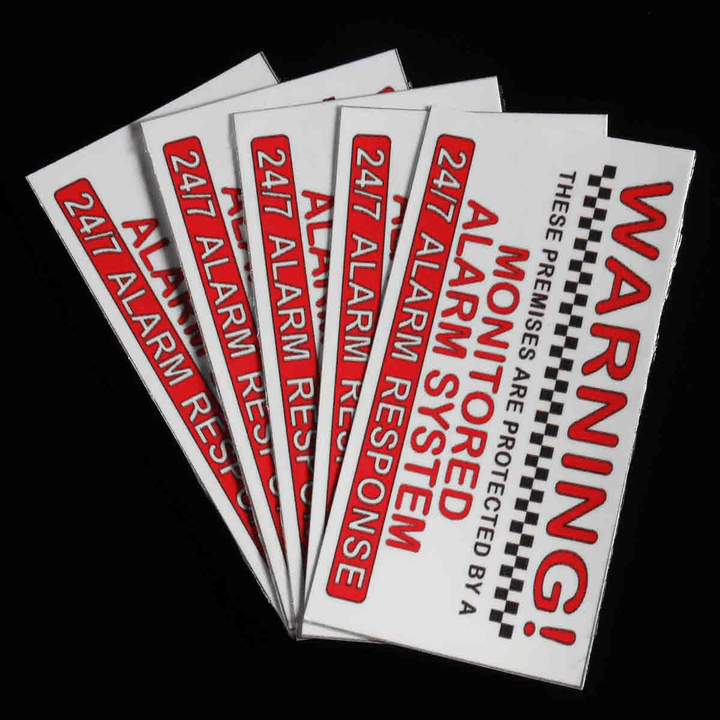 5Pcs Alarm System Monitored Warning Security External Sign Stickers PVC Waterproof - MRSLM