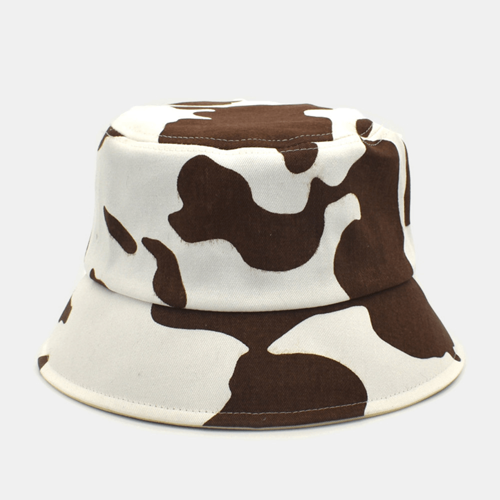 Women Cow Pattern Printing Bucket Hat Cotton Color Contrast All-Match Sunscreen Sunshade Hat - MRSLM