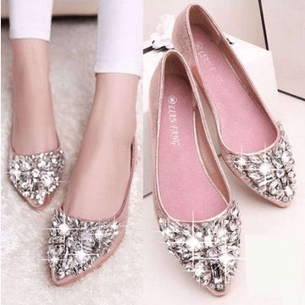 Women Sweet Rhinestone Ladies Lightweight Rhinestone Dressy Flats - MRSLM