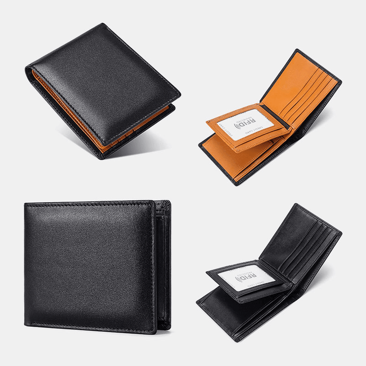 Men Genuine Leather Anti-Theft Multi-Slot Large Capacity Coin Bag Card Holder Wallet - MRSLM