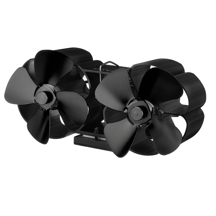 8 Blades Fireplace Fan Silent Stove Fan Dual Twin Heads Wall-Mounted Wood Burner Fan - MRSLM