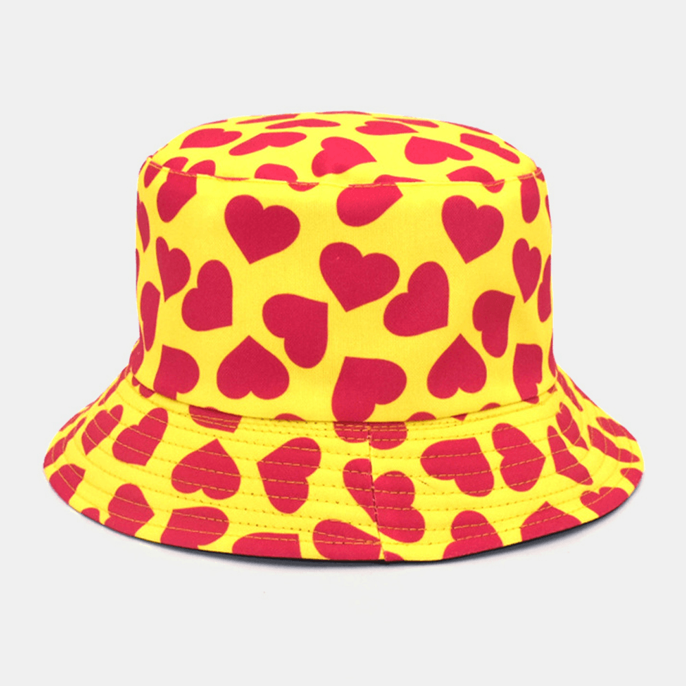 Women & Men Love Print Pattern Double-Sided Outdoor Casual Sunshade Bucket Hat - MRSLM