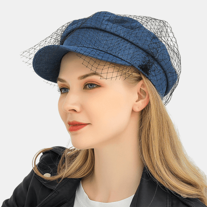 Denim Mesh Navy Cap Peak Cap Flat Hats Wild England Military Hat Captain Caps Navy Caps - MRSLM