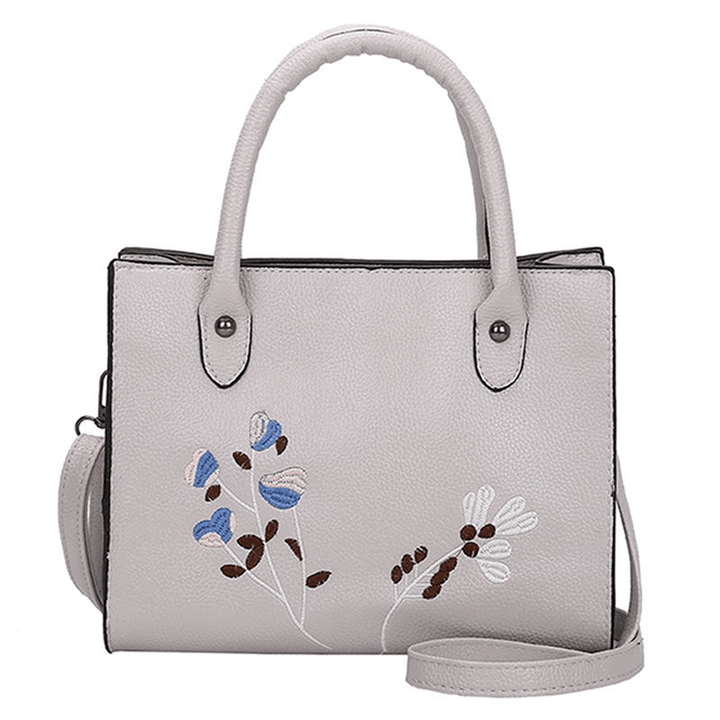 Women Embroidery Tote Handbag Leisure PU Crossbody Bag - MRSLM