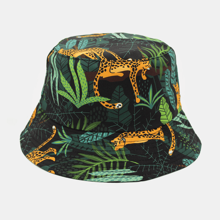 Unisex Cotton Forest Bucket Hat Reversible Double-Side-Wear Tiger Plant Outdoor Sunshade Beach Hat Sun Hat - MRSLM