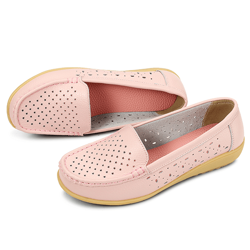 Women Casual Hollow Out Soft Comfortable Summer Slip on Outdoor Flats Loafer Shoes - MRSLM