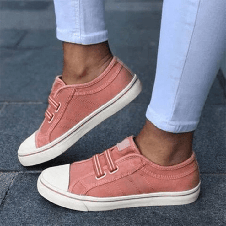 Women Large Size Canvas Sneakers Elastic Band Casual Flats - MRSLM