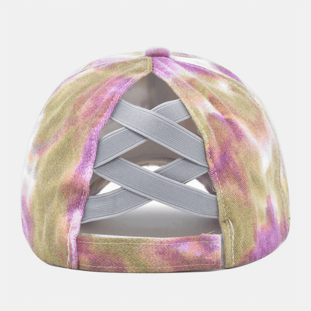 Unisex Colored Tie-Dye Ponytail Baseball Cap Broken Hole Big Brim Breathable Stretch Fit Cap - MRSLM