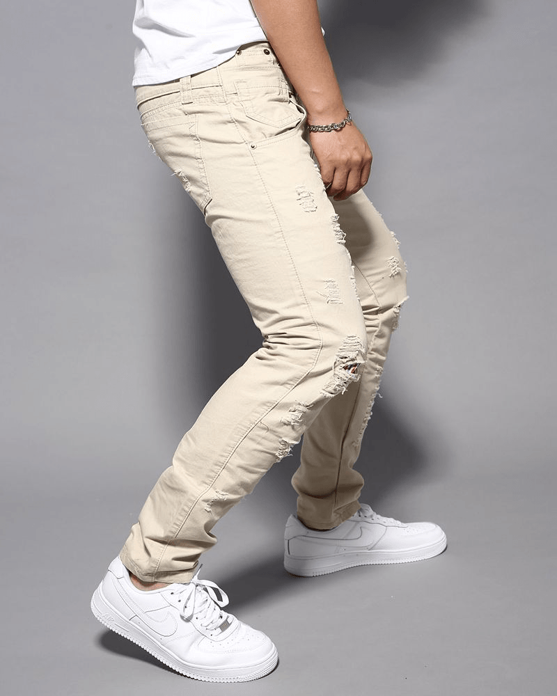 Casual Double Waist Ripped Casual Cargo Trousers - MRSLM