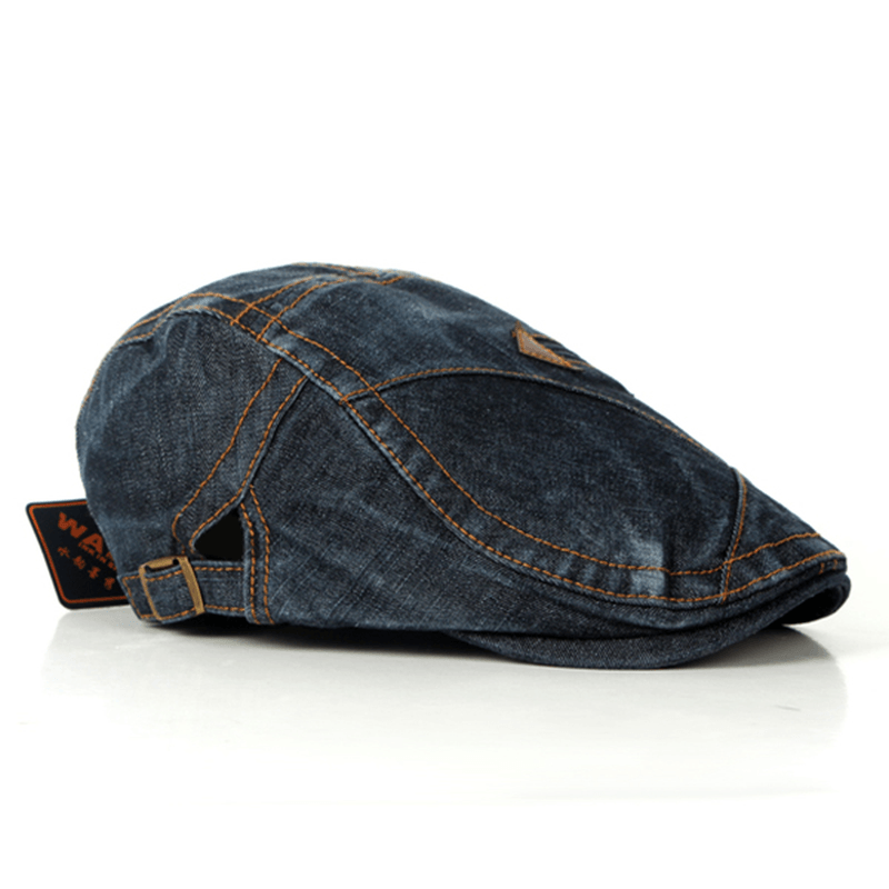 Fashion Mens Washed Denim Beret Caps Vintage Cowboy Flat Sun Cap - MRSLM