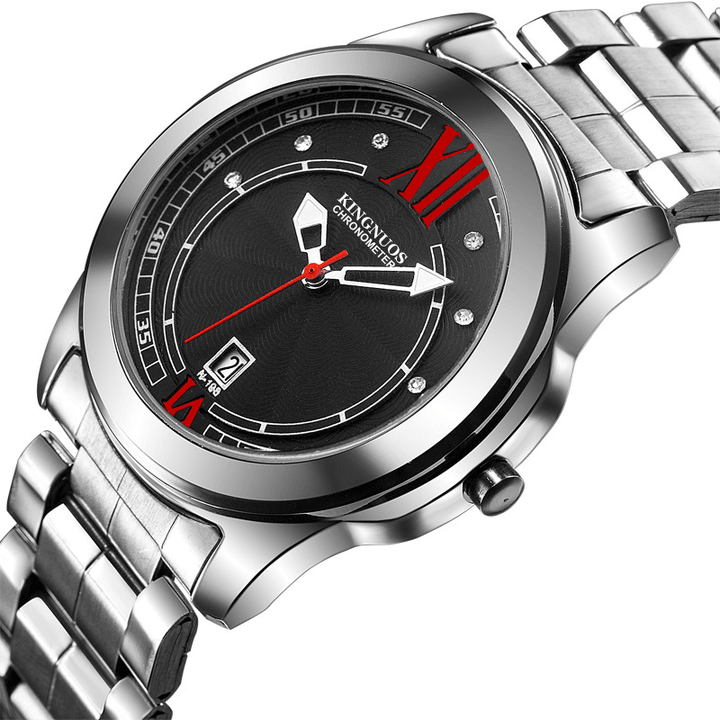 KINGNUOS K-198 Hardles Glass Quartz Watches Stainless Steel Strap Business Style Men Watch - MRSLM