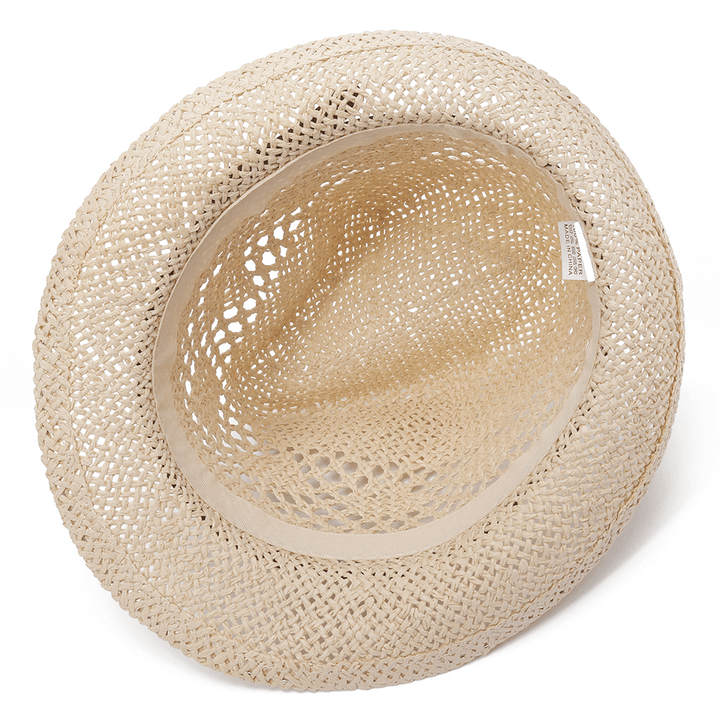 Men Women Personalized Handmade Straw Jazz Hat Outdoor Travel Beach Breathable Mesh Hollow Sun Cap - MRSLM