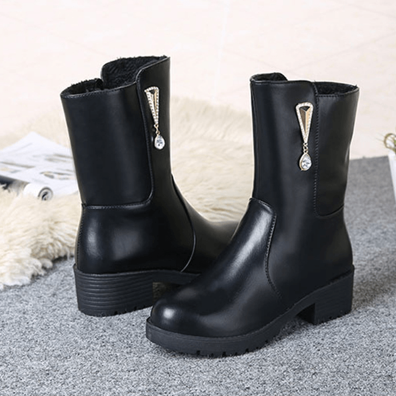 Women Winter Keep Warm Crystal Fashion Mid-Calf Boots - MRSLM