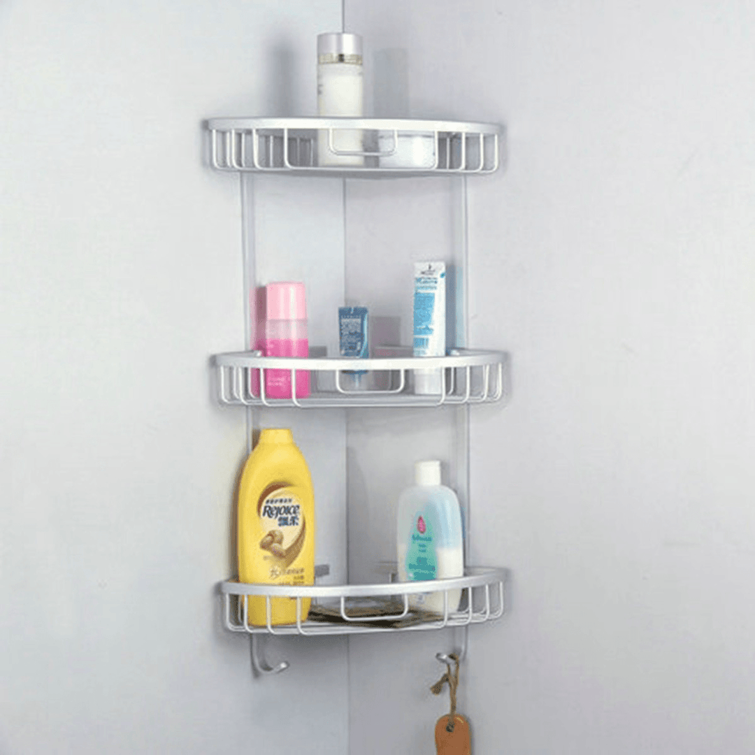 1/2/3 Layers Aluminium Wall Mounted Bathroom Corner Shower Caddies Storage Shelf Rack Holder - MRSLM