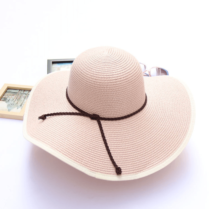 Women Summer Wide Birm Bucket Straw Hat Outdoor Travel Sunshade Visor Beach Hat - MRSLM