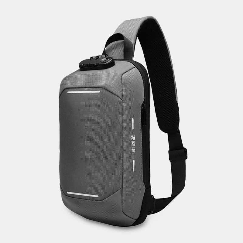 Men Oxford Password Lock Anti-Theft Reflective Strip Design Waterproof Multi-Pockets Crossbody Sling Bag Chest Bag - MRSLM