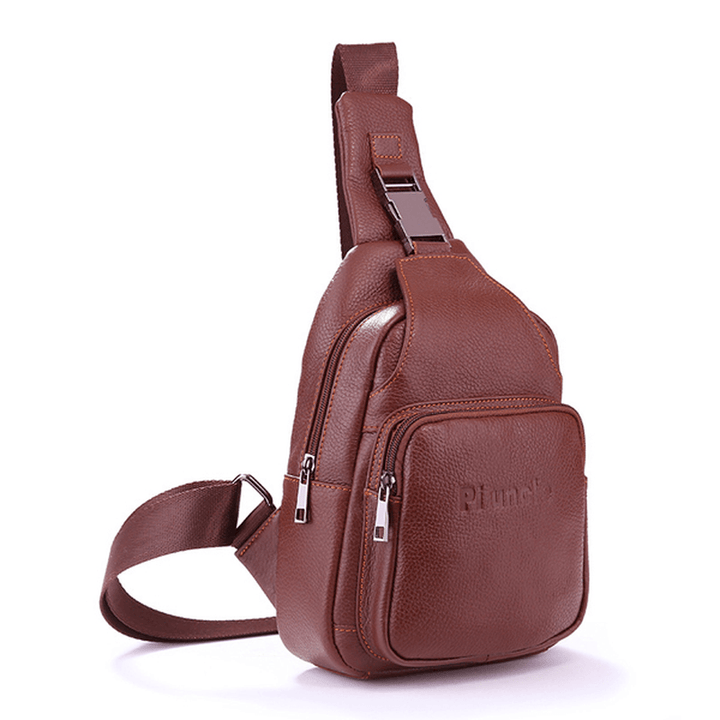 Retro Men Casual Outdoor Sport Genuine Leather Chest Bag Crossbody Bag - MRSLM