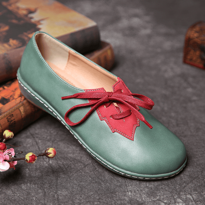 LOSTISY Women Leaf Splicing Decor Comfy Non Slip Casual Flats - MRSLM