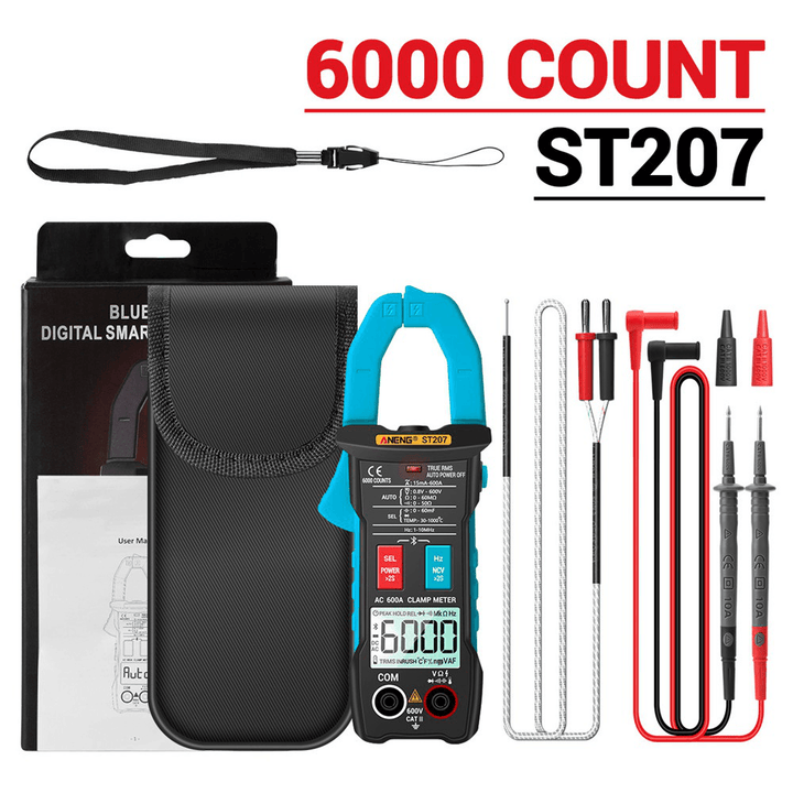 ANENG ST207 Digital Bluetooth Multimeter Clamp Meter 6000 Counts True RMS DC/AC Voltage Tester AC Current Hz Capacitance Ohm - MRSLM