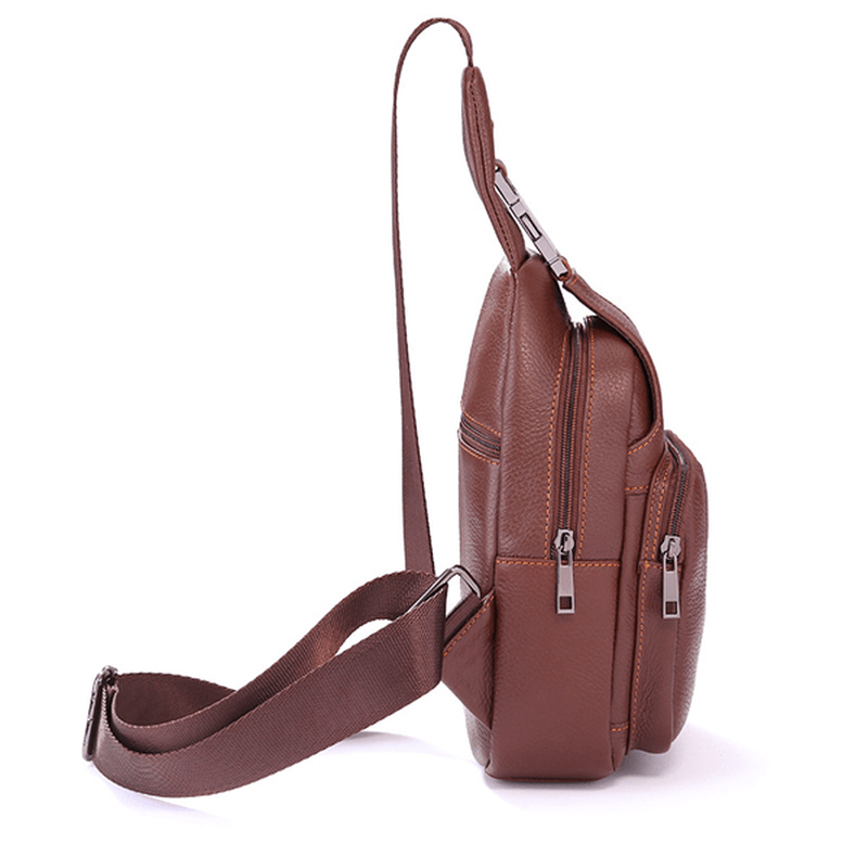 Retro Men Casual Outdoor Sport Genuine Leather Chest Bag Crossbody Bag - MRSLM