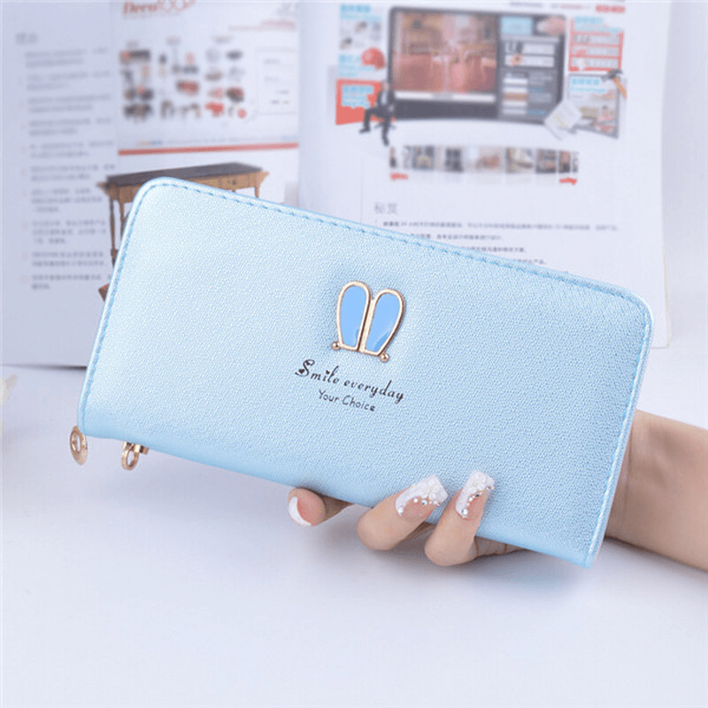 Rabbit Ear Zipper Long Wallet Girls Cute Animal Candy Color Purse Card Holder Coins Bags - MRSLM