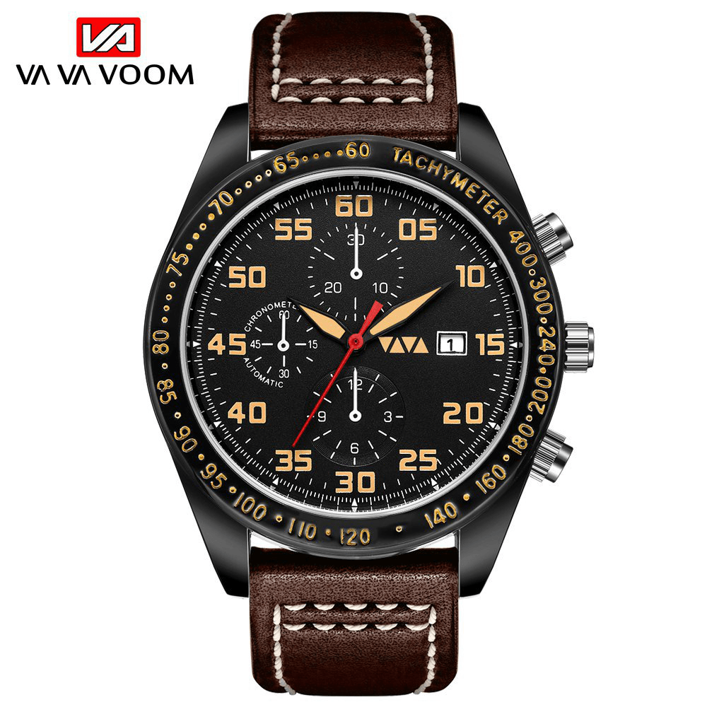 VAVA VOOM Sport Casual with Date Display Small Decorative Dial Leather Strap 3ATM Waterproof Men Quartz Watch - MRSLM