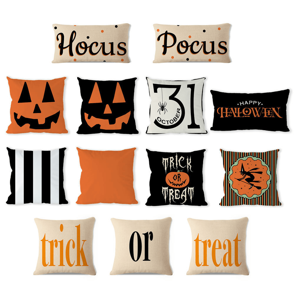 Halloween Pumpkin Bat Owl Pattern Pillowcase Cotton Linen Throw Pillow Cushion Cover Seat Home Decoration Sofa Decor - MRSLM