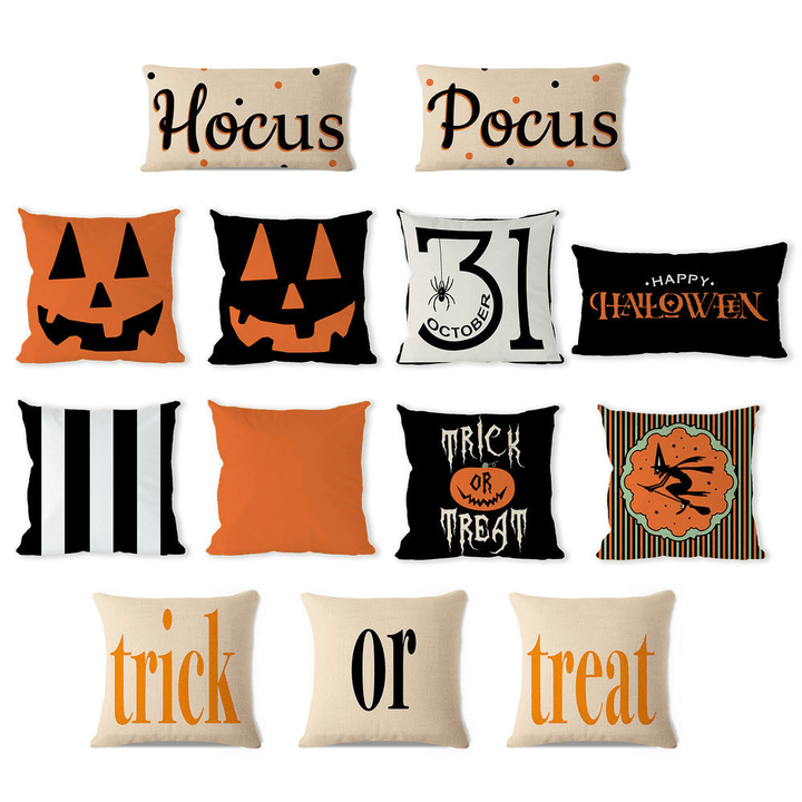 Halloween Pumpkin Bat Owl Pattern Pillowcase Cotton Linen Throw Pillow Cushion Cover Seat Home Decoration Sofa Decor - MRSLM