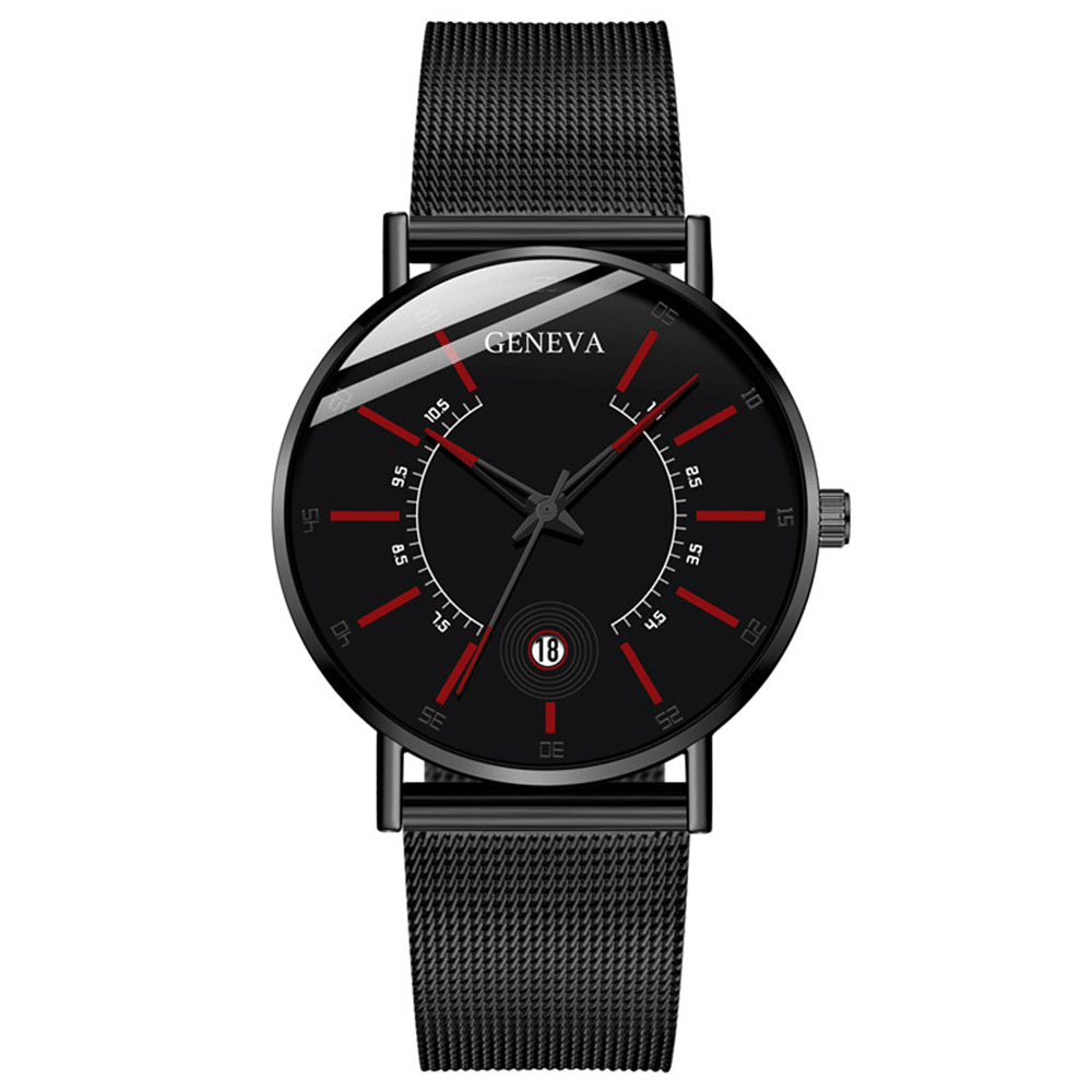 GENEVA Business Casual Colored Pointer Dial with Calendar Alloy Mesh Strap Men Quartz Watch - MRSLM