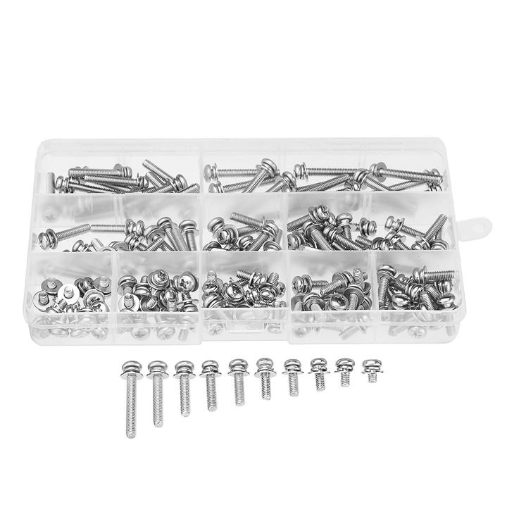 Suleve™ M4SP3 150Pcs M4 Stainless Steel 6-30Mm Phillips Pan Head Machine Screw Washer Bolt Asortment - MRSLM