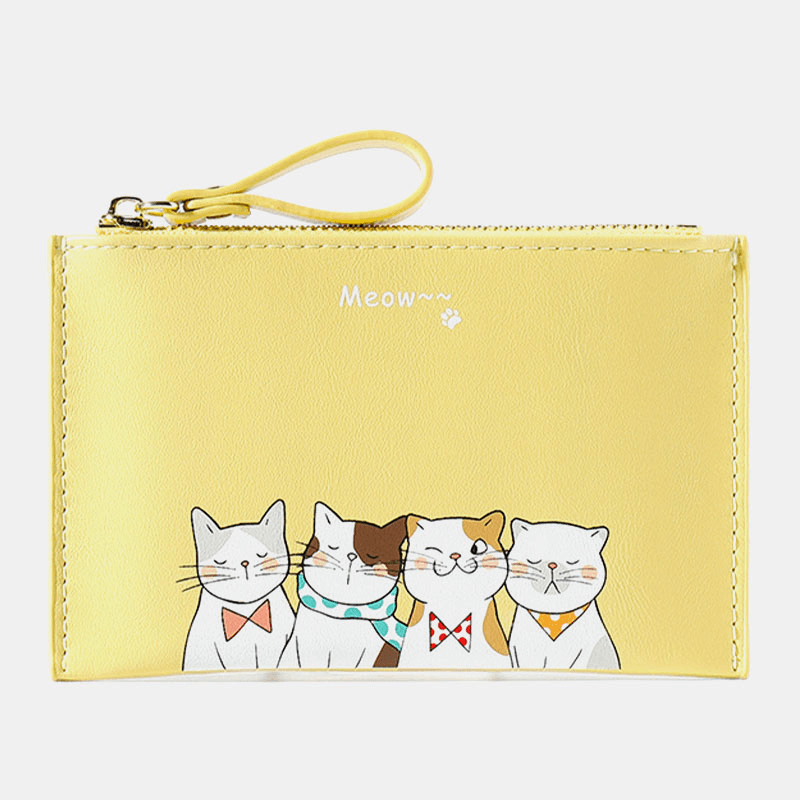 Women Faux Leather Cute Cartoon Cats Printing Ultra-Thin Card Case Coin Bag Wallet - MRSLM